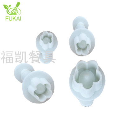4PCS Plum Flower Shape Spring Pressure Mould Sugar Cream Craft Biscuit Plunger Cutters Silicone Mold