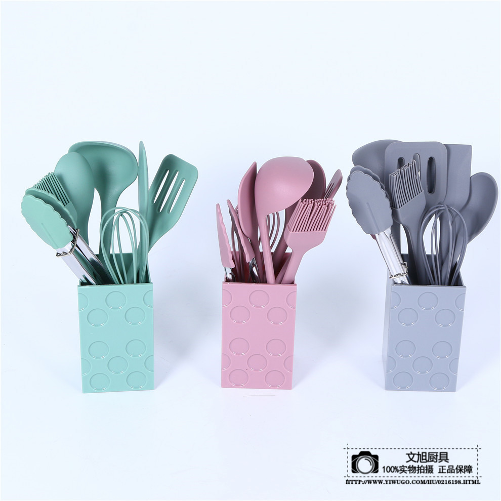 木柄硅胶厨具套装不粘烹饪铲勺8件套不粘炒菜硅胶锅铲铲子