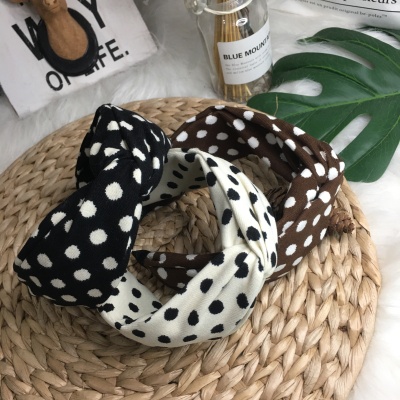 Korean Style Retro Dot Satin Extra Wide Hair Band Fabric Cross Wide Edge Headband