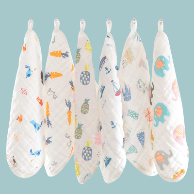 Factory High Density 6 Layers Baby's All-Cotton Bib Cotton Gauze Square Towel Kids' Towel Infant Face Towel