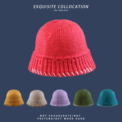 Winter Hat Women's Knitted Wool Bucket Hat All-Match Fashion Cold-Proof Earmuffs Hat Student Art Cold
