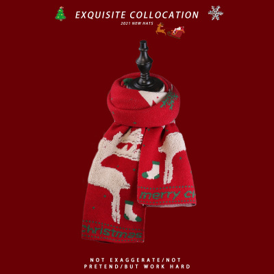 Winter New Warm Artificial Cashmere Scarf Korean All-Match Simple Gift Student Elk Christmas Red Scarf Scarf