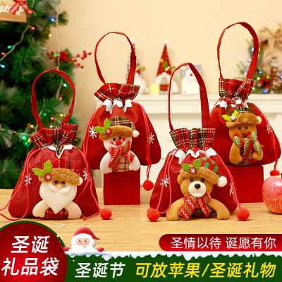Christmas Decoration Flannel Fabric Candy Handbag Children's Kindergarten Mall Christmas Apple Gift Bag Supplies