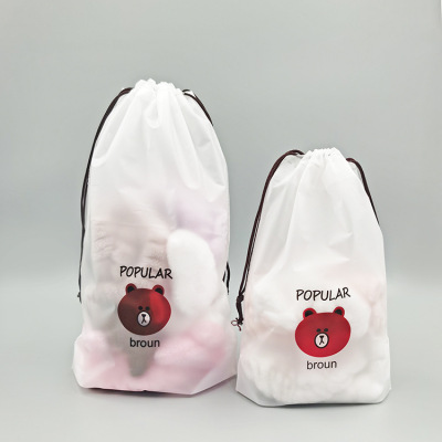 Frosted PE Rope Drawstring Bag Cartoon Bear Drawstring Bag Drawstring Travel Shoe Bag Facecloth Storage Plastic Bag