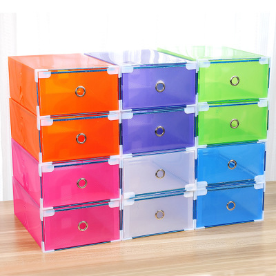 Men's and Women's Metal Edge Shoe Box Foldable Drawer Shoes Storage Box Combination Plastic Transparent Shoe Cabinet