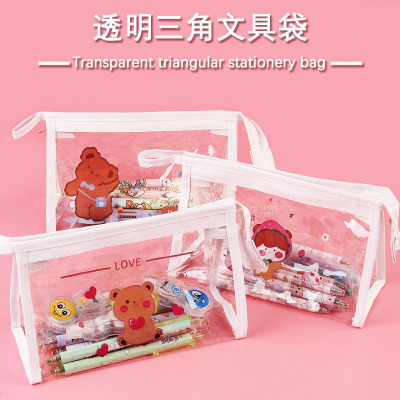 INS Style Cartoon Cute PVC Large Capacity Pencil Case Student Waterproof Transparent Stationery Case Japanese Zipper Buggy Bag