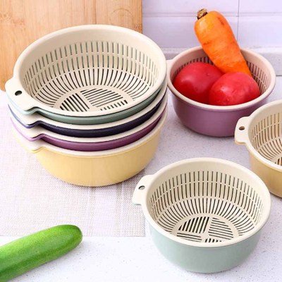 Double-Layer Vegetable Washing Basket Plastic Bowl Strainer Kitchen Washing Basket Vegetable Drain Basket Wash Fruit Basket Draining Basin Fruit and Vegetable Basket
