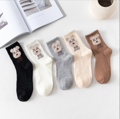 Internet Celebrity Bear Socks Women's Mid Tube Stockings Outer Wear Ins Trendy Korean Japanese Cotton Stockings