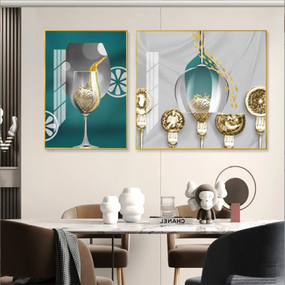 Coffee Shop Restaurant Modern Wine Glass Creative Pattern Decorative Painting Home Wall Decoration Paintings Wallpaper Crystal Porcelain Painting
