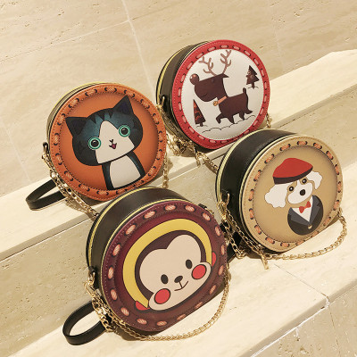 Fashion Printing Cartoon Small round Bag New Style Shaping Box Chain Shoulder Bag Ins Trendy Unique Messenger Bag