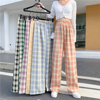 Plaid Pants Women's Summer 2021 New High Waist Slimming and Straight Wide Leg Pants Slim Loose Drooping Mop