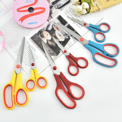 Factory Wholesale Stainless Steel Office Stationery Scissors Household Thread End Scissors Two-Color Rubber Handle Multi-Purpose Tailor Scissors