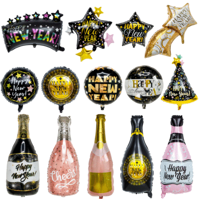 18-Inch Happy New Year Decoration Aluminum Balloon 2022 New Year Party Wine Glass Wine Bottle Meteor New Year Air