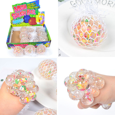 Creative Vent Ball Decompression Grape Ball Squeezing Toy New Fruit Slice Crystal Water Ball Sequins Gold Powder Grape Ball