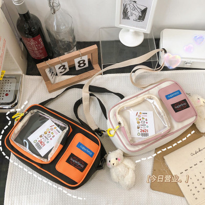 Cute Small Bag 2021 New Japanese Style Harajuku Girl Canvas Messenger Bag Student Shoulder Mobile Phone Transparent Bag