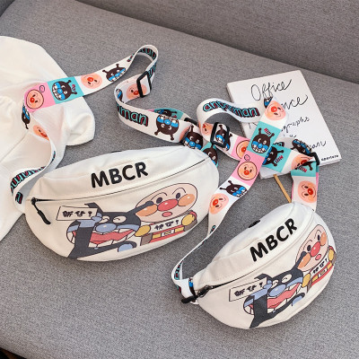 Hong Kong Style Arts Youth Fashion Waist Bag Korean Style Cartoon Print Small Canvas Bag Japanese Style Students Street Slanted Chest Bag