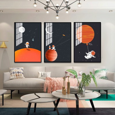 Children's HD Space Pattern Room Wall Decorative Painting Living Room Sofa Background Triptych Paintings Wallpaper