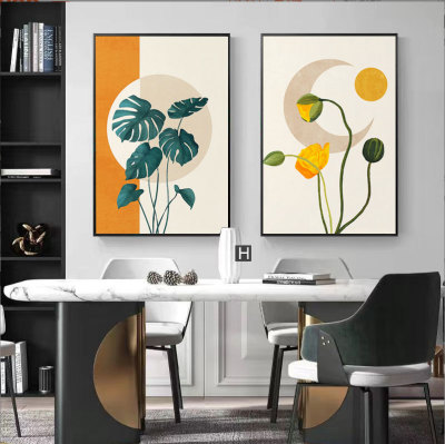 Restaurant Modern Creative Wine Glass Fruit Pattern Canvas Combination Decorative Painting Home Room Two-Piece Paintings Wallpaper