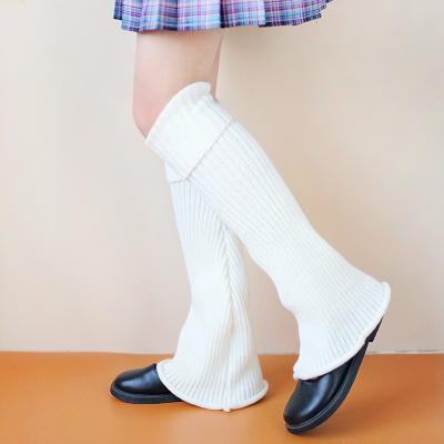 Design White JK Hot Girl Sweet Cool Knitted Leg Warmers Girl Wool Horn Leg Warmer Mid-Length Student Bunching Socks