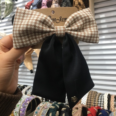 Japanese and Korean Oversized Double-Layer Satin Plaid Fabric Big Bow Hairpin Women's Korean Fabric Spring Clip Hair Accessory