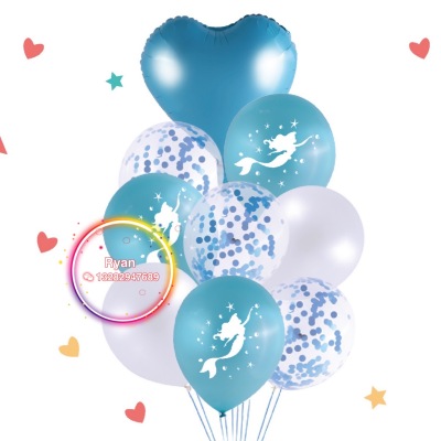 Cross-Border Hot Selling Factory Direct Sales 9PCs Mermaid Metallic Confetti latex Balloons Set