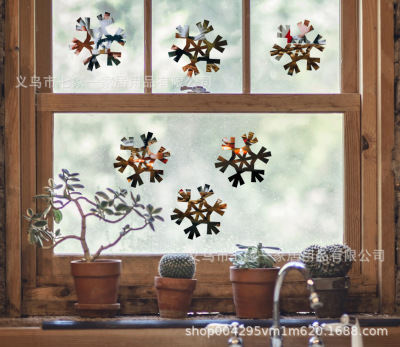 Factory Direct Sales Acrylic Christmas Snowflake Wall Sticker New Year Shop Show Window Decoration Glass Cabinet Door Self-Adhesive Mirror