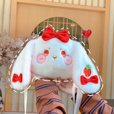 Cute Strawberry Big-Ear Rabbit Bag Korean Style Ins Girl Heart Student Shoulder Messenger Bag Cartoon Cute Wool