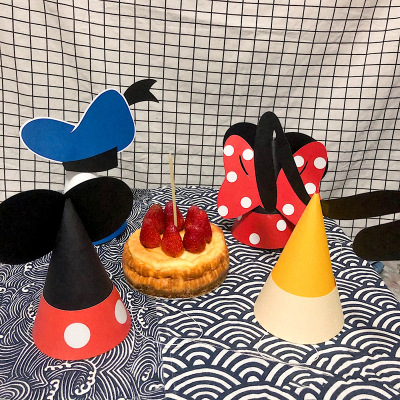 Factory Direct Supply Cartoon Mickey Birthday Hat Children Adult Party Cake Decoration Headdress Funny Cute Paper Hat