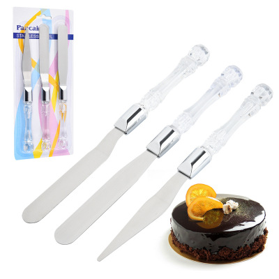 Spot Crystal Handle Cream Small Scraper 3-Piece Set Cake Knife Qu Pie Knife Scraper Set Baking Tool