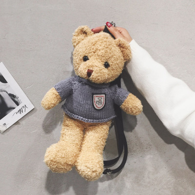 Korean Style Cute Plush Backpack Ugly and Cute Bear Doll Backpack Cartoon Large Capacity Shoulder Messenger Bag