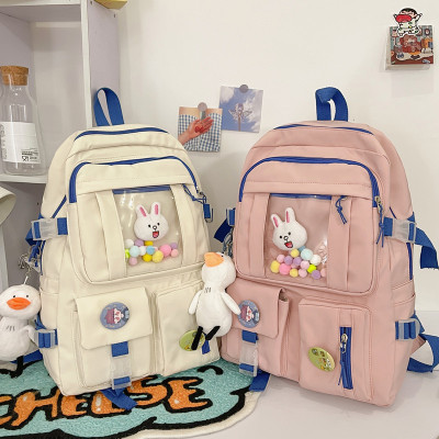Korean Style Personality Canvas Backpack Female 2021 New Campus Mori Backpack Ins Cute Stitching Student Schoolbag