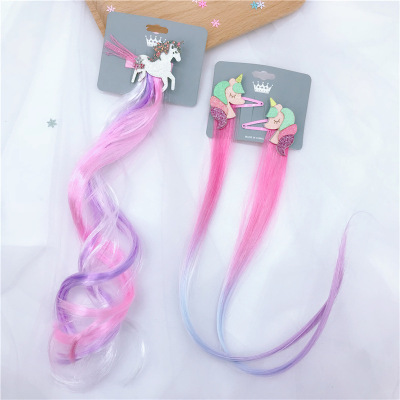 Cross-Border Unicorn Color Gradient Wig Hairpin Headdress Holiday Party Pony Bow Hair Clip Clip Female