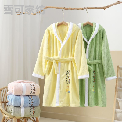 Lazy Duck Children's Bathrobes Coral Fleece Absorbent Cartoon Nightgown 5 Colors M 3-7 Years Old L 8-10 Years Old