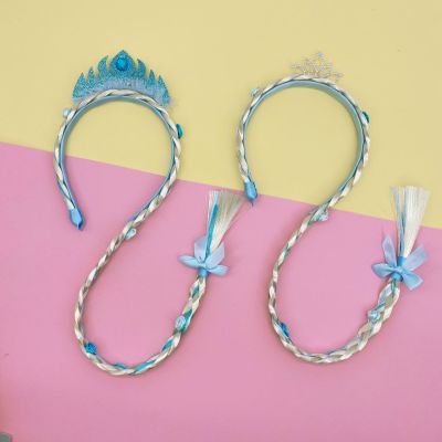 Spot Children's Wig Bow Braid Baby Performance Festival Dress up Snowflake Princess Twist Braid Ice and Snow Wig