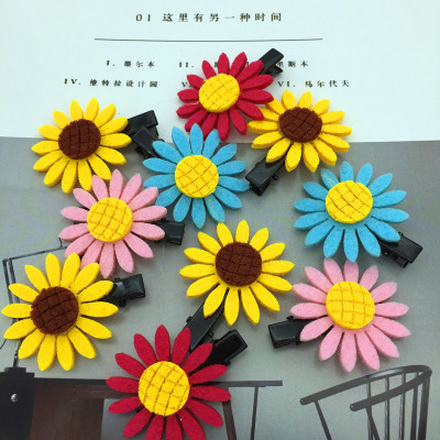 Korean Style Fresh Non-Woven Sunflower Barrettes Hair Rope Girl SUNFLOWER Side Clip Rubber Band Hair Accessories 4cm