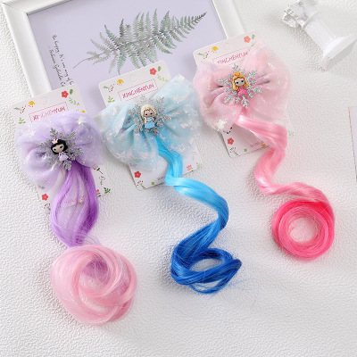 Ice Princess Children's Wig Hairpin Bow Snowflake Sha Princess Braid Dress up Gradient Mesh Floral Headdress