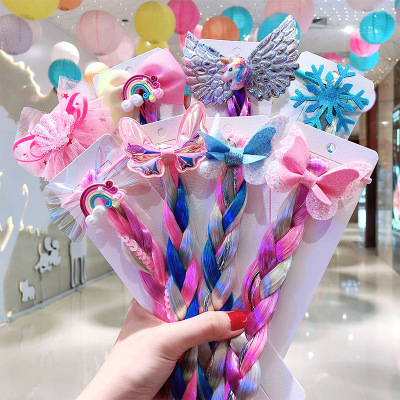 Xinchenyun Spot Children's Wig Bow Braid Holiday Dress up Princess Twist Braid Wig Hair Ring