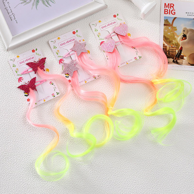 Cross-Border Fluorescent Color Stars Heart Glitter Wig Color Wig Barrettes Children Wig Bow Hair Rope Hairpin