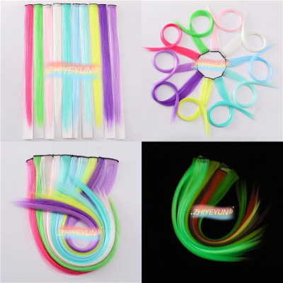 Cross-Border Chemical Fiber Wig Luminous Hair Piece Ear-Hanging Dyed Color Seamless Hair Extension Hair Piece Luminous Single Piece Hairpiece Clip Wig