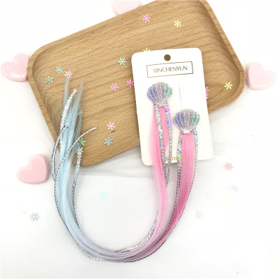 Xinchenyun Cross-Border Gradient Wig Acrylic Shell Children's Wig Barrettes Festival Hair Accessories Hairpin Headdress