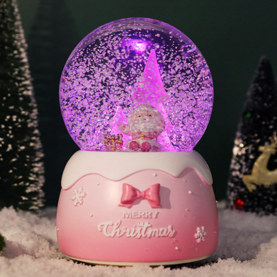 Factory New Style Pink Santa Claus Crystal Ball Snow Send Girlfriend Music Box Christmas Gift Decoration Wholesale