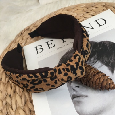 Korean Style New Hair Accessories Stitching Animal Pattern Headband Fashion Leopard Print Headband Plaid Knotted Headdress Female Wide Edge Wholesale