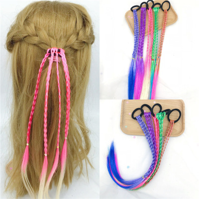 Cross-Border Colorful Gradient Wig Braid Children Adult Holiday Travel Dressing Hair Accessories Twist Braid Hair Rope Towel Ring