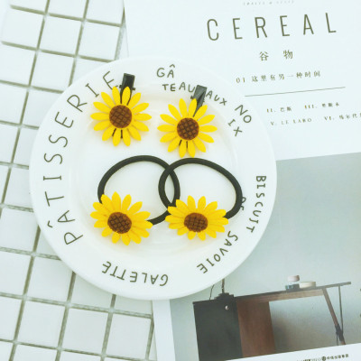 Japanese and Korean SUNFLOWER Non-Woven Sunflower Barrettes 6cm Children's Hair Ring Hair Rope Rubber Band Hair Accessories Taobao Gifts