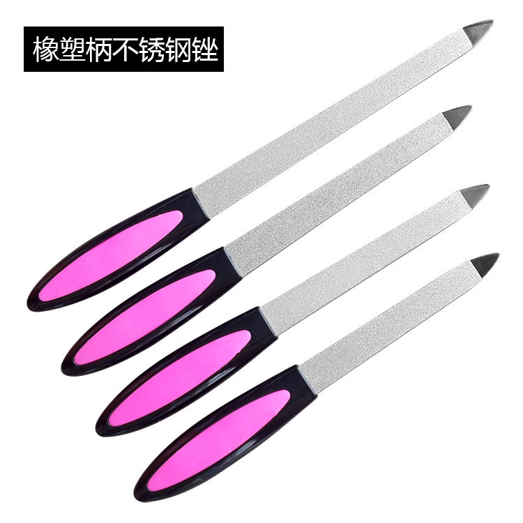 直销橡塑柄金属指甲锉喷砂镀砂磨砂钢锉镀铬磨砂搓