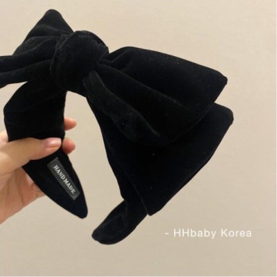 South Korea Imported 2021 Dongdaemun New Widened Velvet Black Bow Headband Hairpin