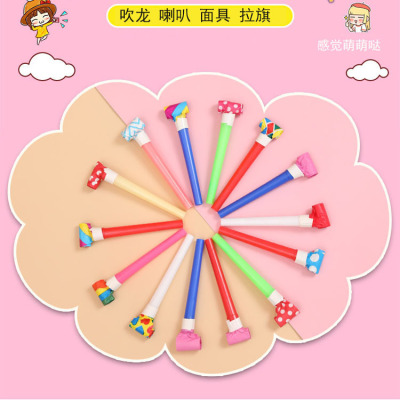 Wholesale Large Paper Head Blowouts Plastic Blowouts Whistle Children's Birthday Toys Cheerleading Dance Props Party Horn