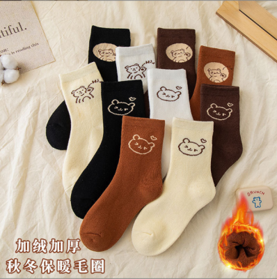 Socks New Winter Casual Fresh Japanese Cartoon Thickened and Breathable Warm Fashion Terry-Loop Hosiery Children