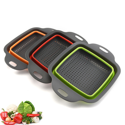 Amazon Hot Sale Spot Silicone Square Folding Strainer Basket Fruit Basket Washing Basin Washing Vegetable Basket Rice Basket