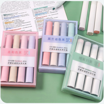 Morandi Set Fluorescent Pen Student Eye Protection Soft Color Mark Crayon Light Color Hand Account Marking Pen